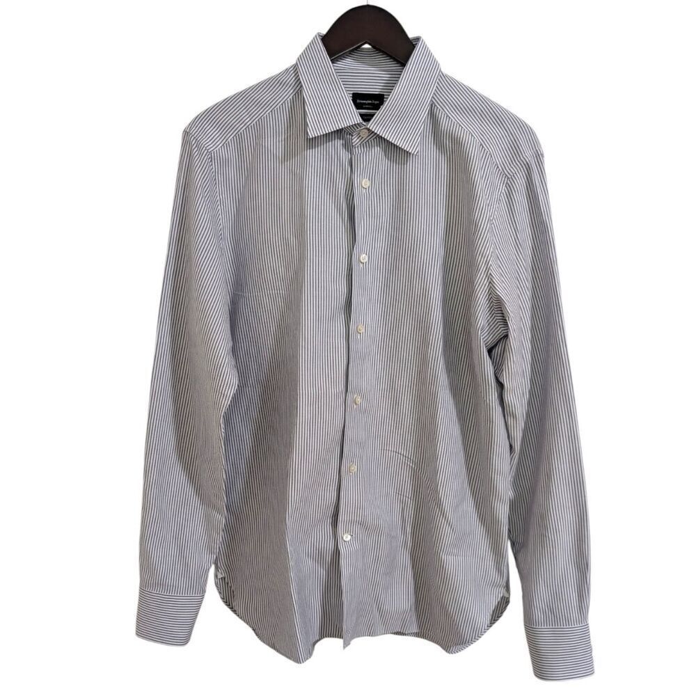Zegna Su Misura Trofeo Blue Striped Dress Shirt L